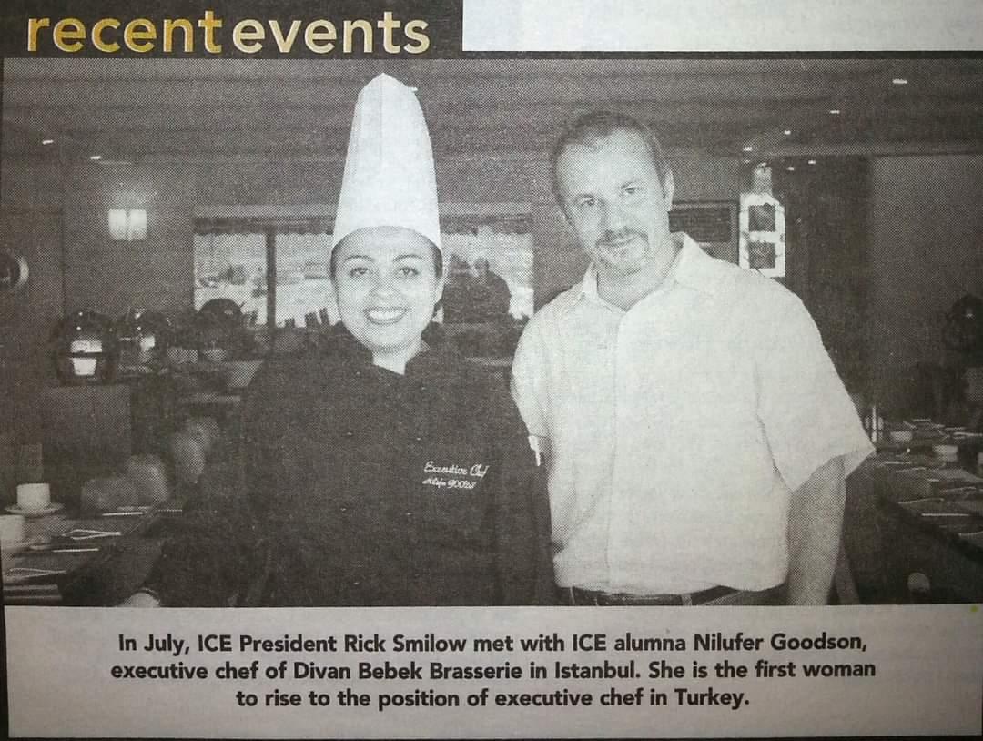 Newspaper photo of Chef Nilufer with ICE Founder & President, Rick Smilow.