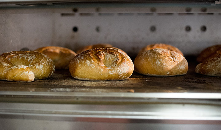 Whole grain bread in oven