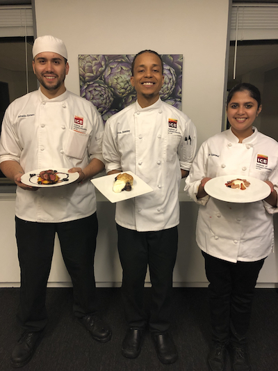Aaron (center) and fellow students present their dishes at the 2019 Balsamic Vinegar of Modena competition.