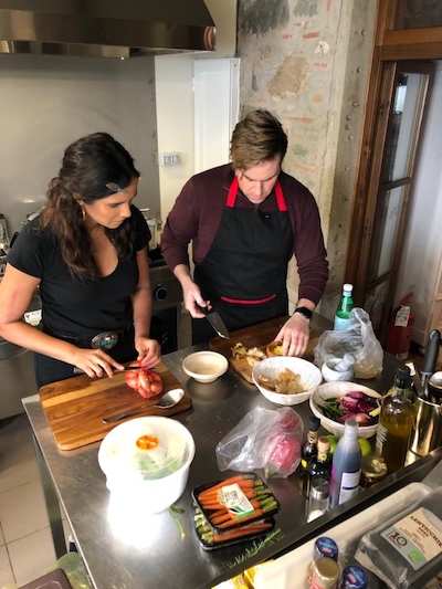 Padma and Anthony cooking