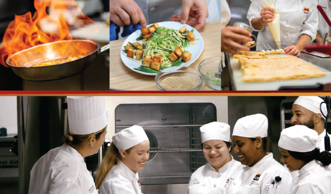 Montage of pictures of 91߹s Degree Programs and students in kitchens  