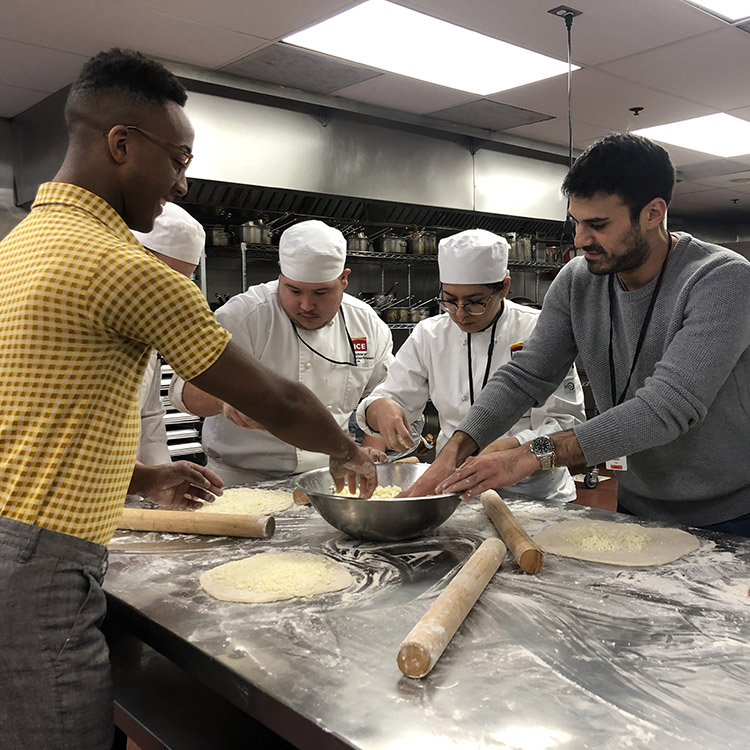 ICE students make khachapuri with The League of Kitchens.