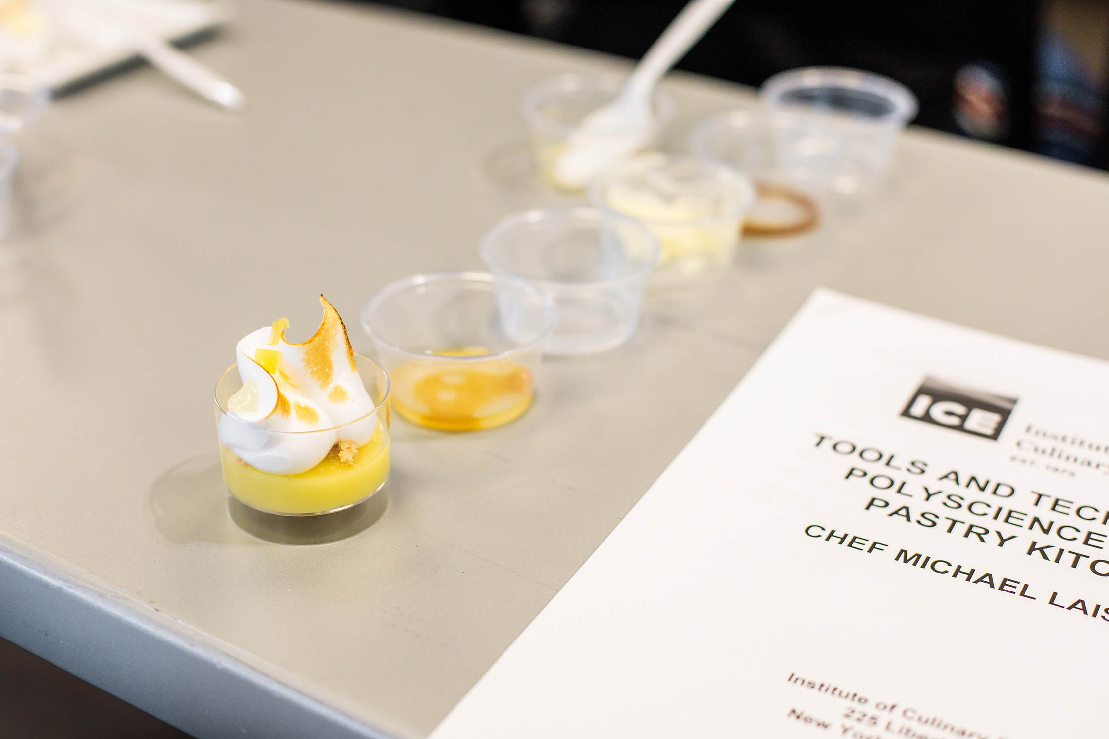 Chef Michael demonstrated his PolyScience tests for students at ICE New York and offered samples of each result.