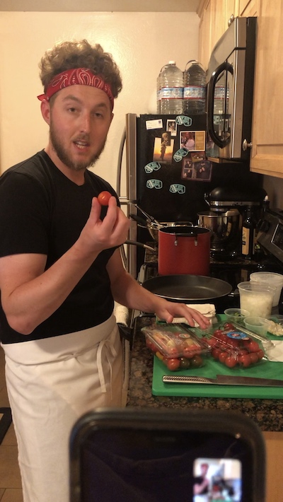Brandon hosting a virtual cooking class