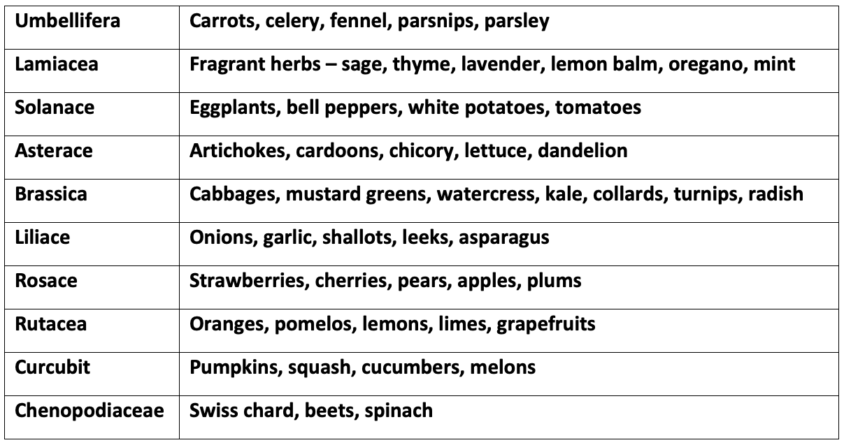 chart of fruits and vegetables