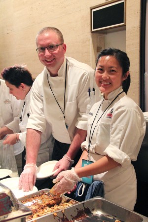 ICE Student Jenny Wong helps prepare Chef Sanchez's plates at the James Beard Awards Gala.