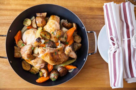 Roast Chicken for two with roasted vegetables and potatoes