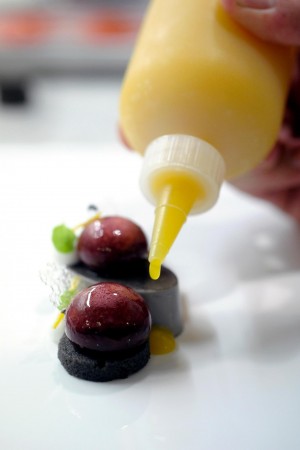 plating a chocolate dessert