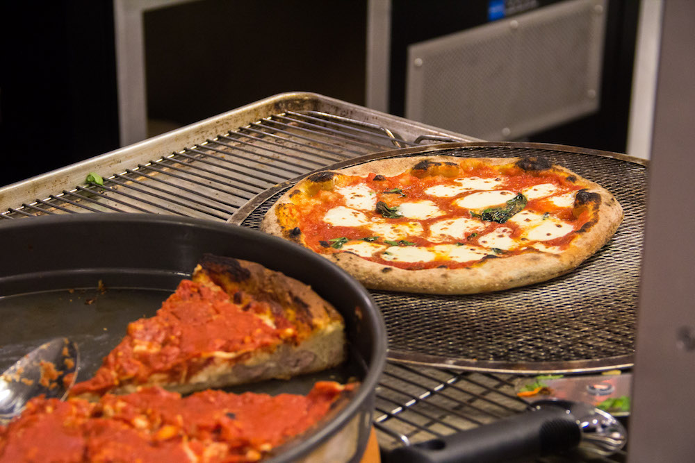 Woodstone pizza demonstration with deep dish and Neapolitan style pizza