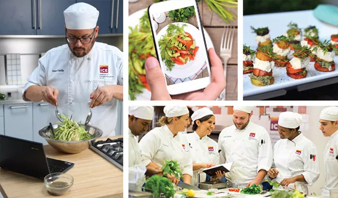 Montage of pictures of ICEs Degree Programs and students in kitchens  