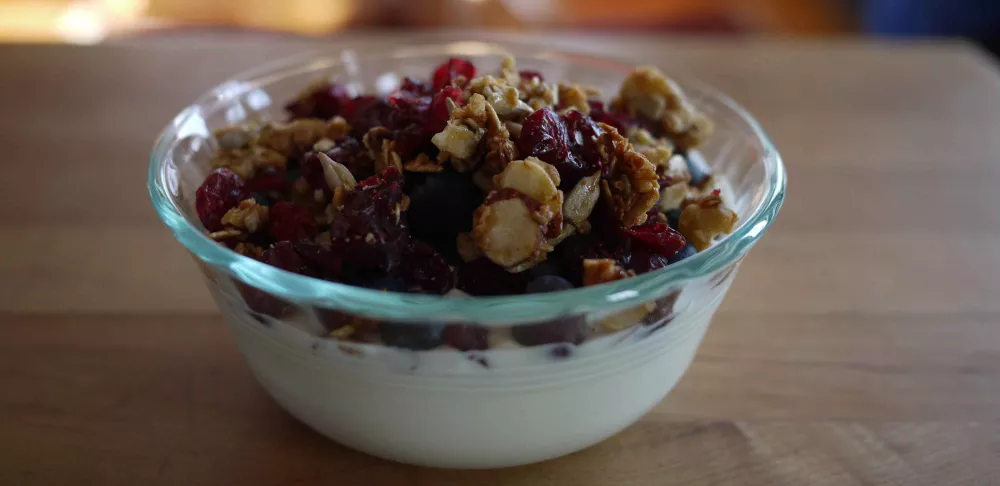 Bowl of granola and cranberries 