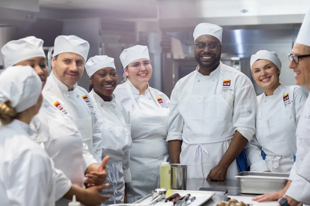 A group of ICE students in the kitchen.