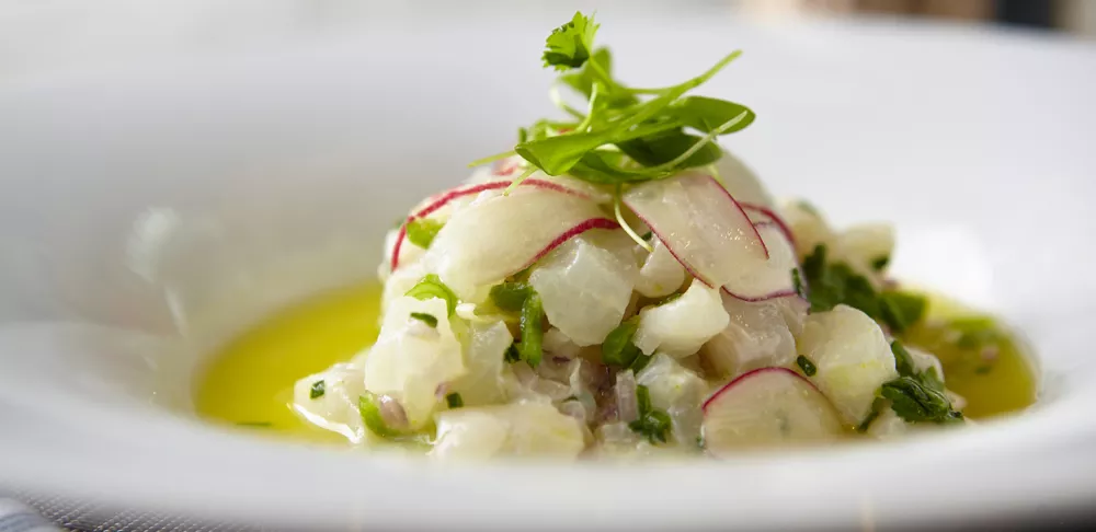 Chef Bill Telepan serves halibut ceviche at Oceana.