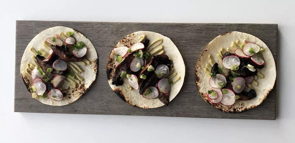 Balsamic-Lime Marinated Mushroom Tacos with Radish Slaw