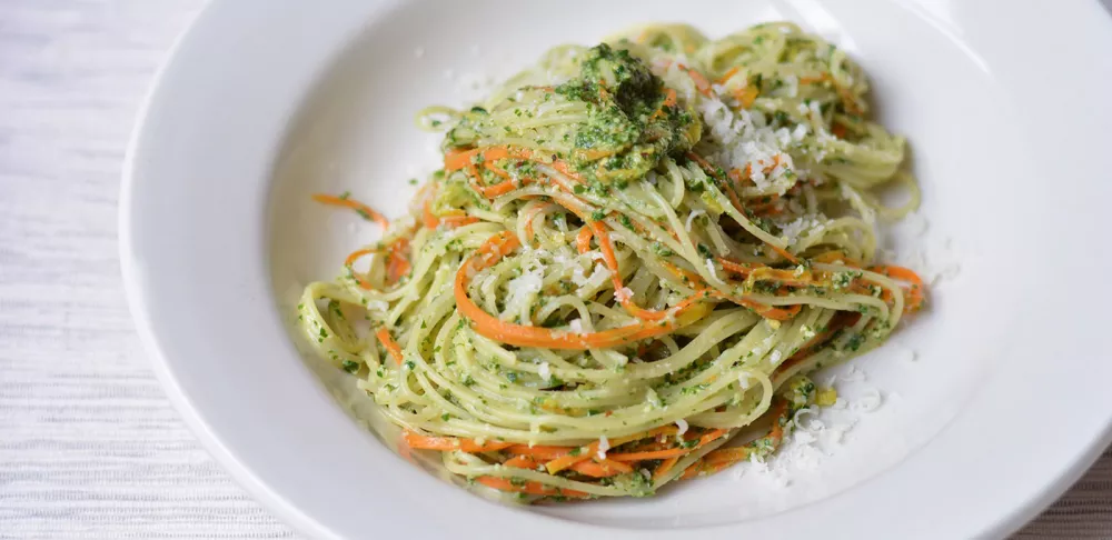 Carrot top pesto angel hair pasta