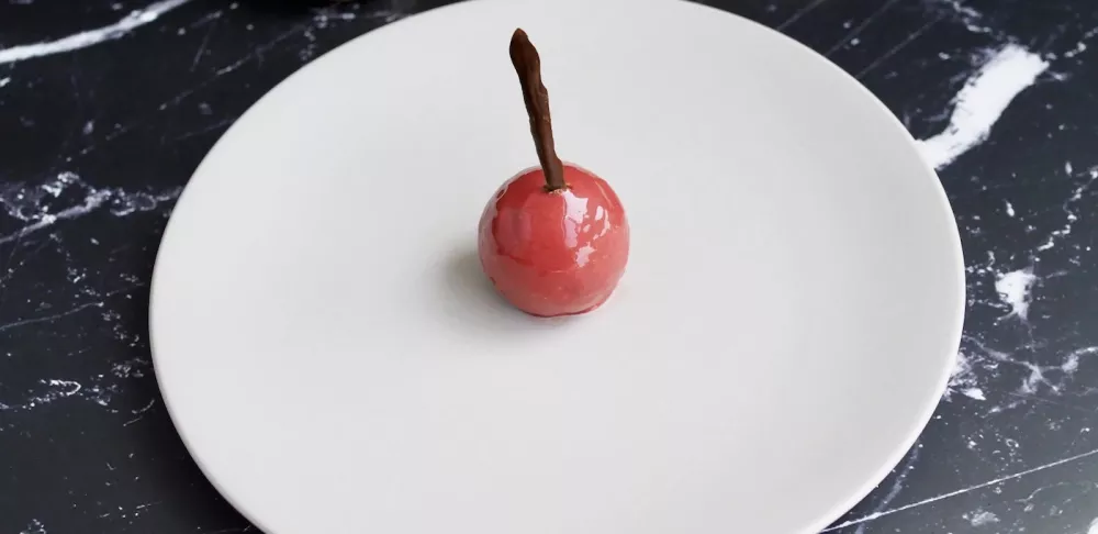 Chocolate Mousse and Cherry Gelee Spheres