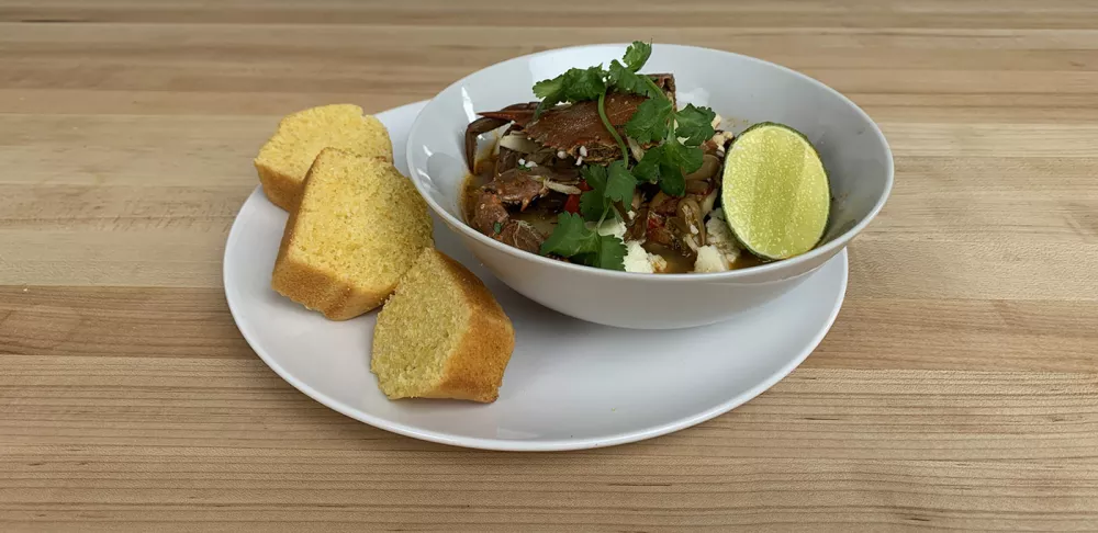 Seafood and white bean chilli with cornbread