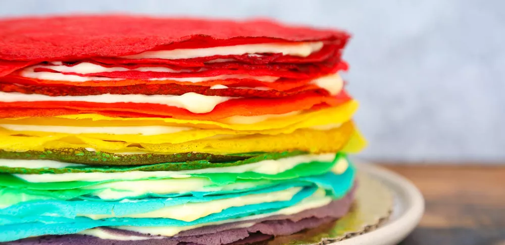 A rainbow crêpe cake.