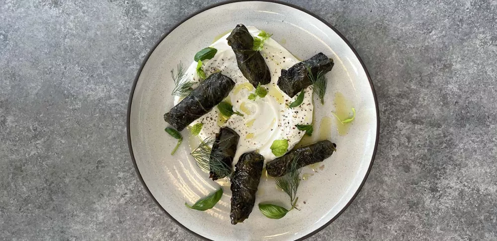 Fermented Grape Leaves on a plate.