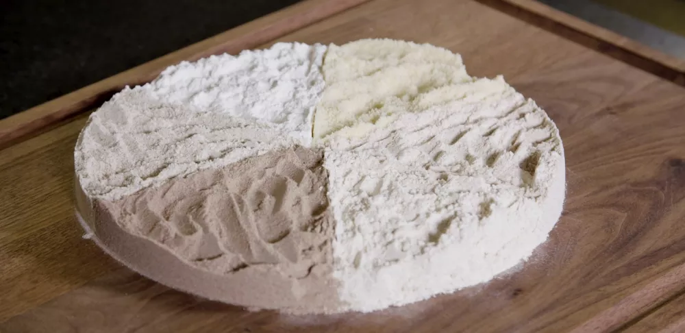 a wheel of various flours