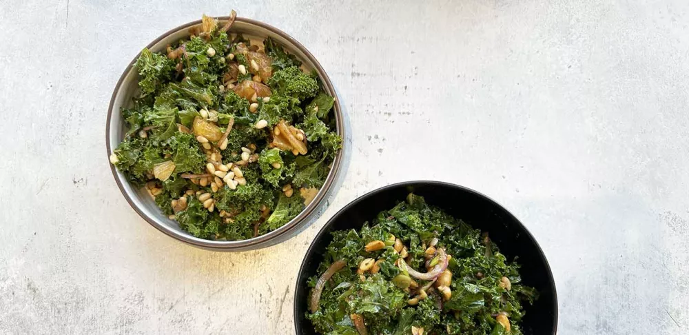 Kale salad with black garlic.