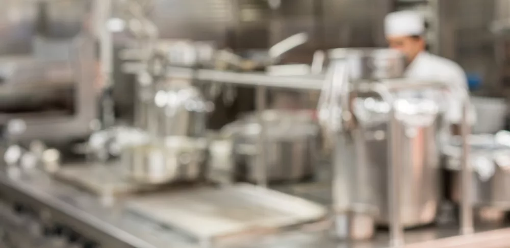 A blurred view of a kitchen