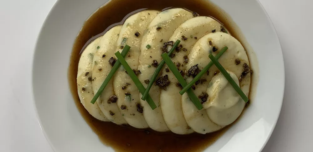 Hay Smoked Ratte Potatoes with Crème Fraiche and Chives