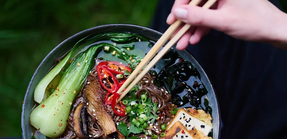 A bowl of tofu and bok choy