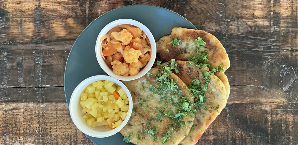 Potato Flatbread with Fermented Cauliflower Tikka Masala & Green Apple Chutney