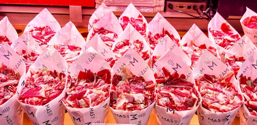 Meat cones in a Madrid market.