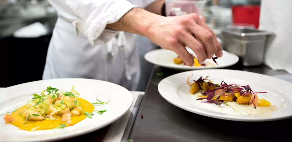 Plating food on the line.