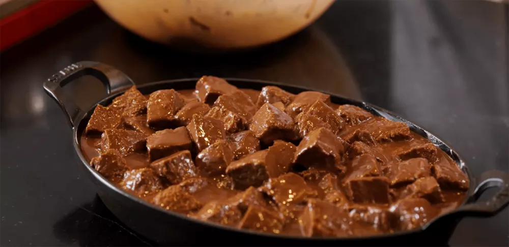 Bread pudding in a cast-iron pan