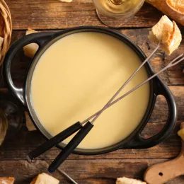 A pot of cheese fondue.