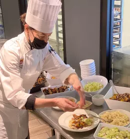 Chef Celine Beitchman making a plant-based meal 