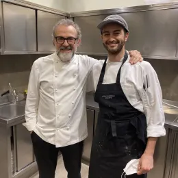 ICE alum Matteo Lanza-Billetta (left) and Chef Massimo Bottura