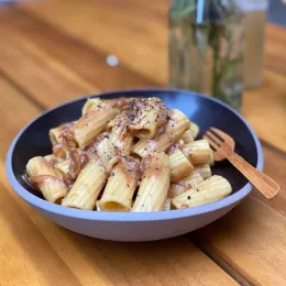 Miso cream rigatoni pasta