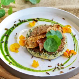 wild rice and nasturtium pancake