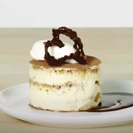 A plate with tiramisu.