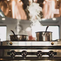 Pots simmering on a stove