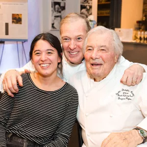 ICE's PR Manager, Cory Sale, with Jacques Pépin and Jacques Torres.