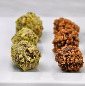 pistachio covered chocolate balls
