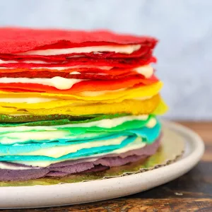 A rainbow crêpe cake.