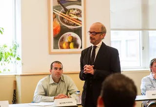 An ICE Restaurant & Culinary Management instructor delivers a lecture to students