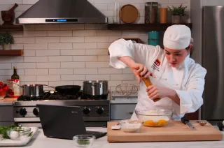 Potato prep by student in the online culinary program