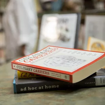 stack of cookbooks