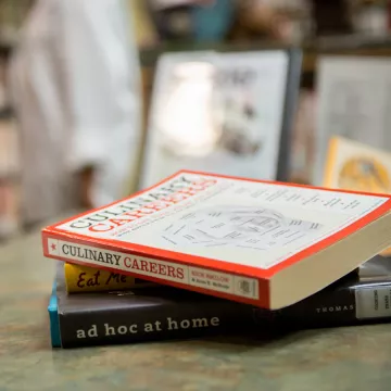 stack of cookbooks