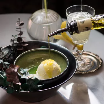 Olive and eucalyptus gelato at Dessert Bar in New York City.