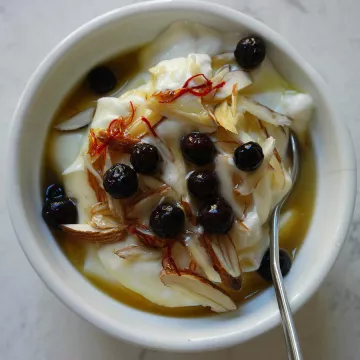 A bowl of saffron yogurt