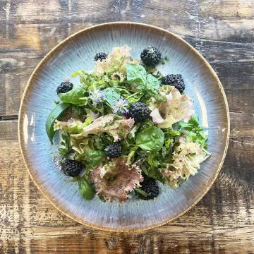 Blackberry basil salad on a plate.