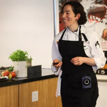 Chef Celine leads a demo on health-promoting food